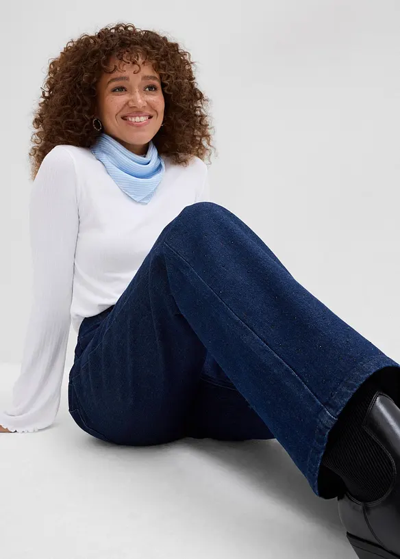 Loose Straight-jeans High waist, komfortlinning med strass, bonprix