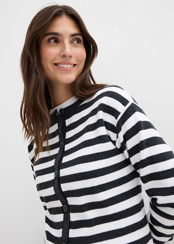 Finstrikket cardigan med rund hals, bonprix