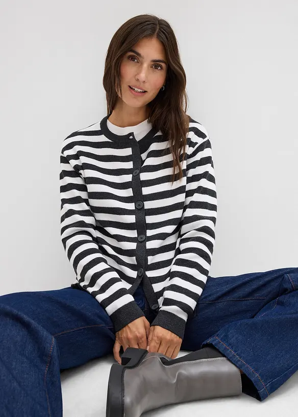 Finstrikket cardigan med rund hals, bonprix