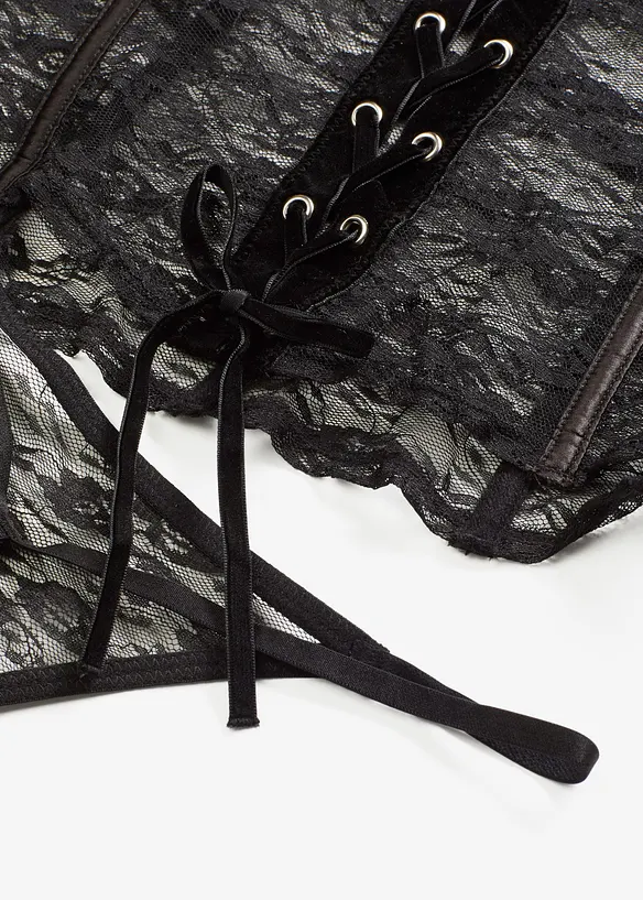 Korsett og stringtruse i blondemateriale (2-delt sett), bonprix