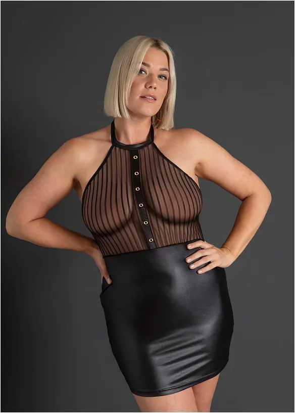 Halterneckkjole i wetlook, bonprix