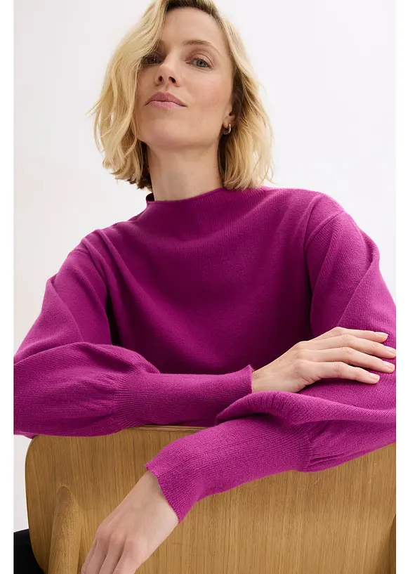 Strikket genser med ballongermer, bonprix