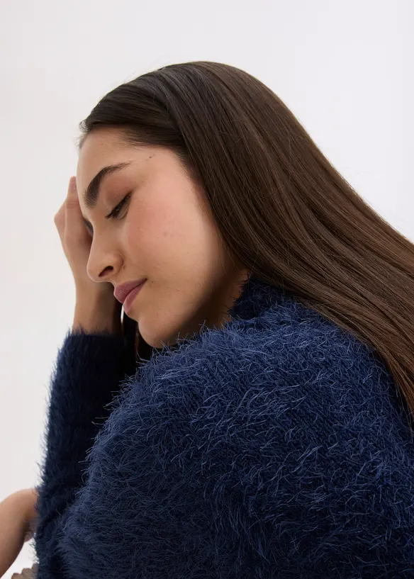 Genser i mykt fjærgarn med rullekrage, bonprix