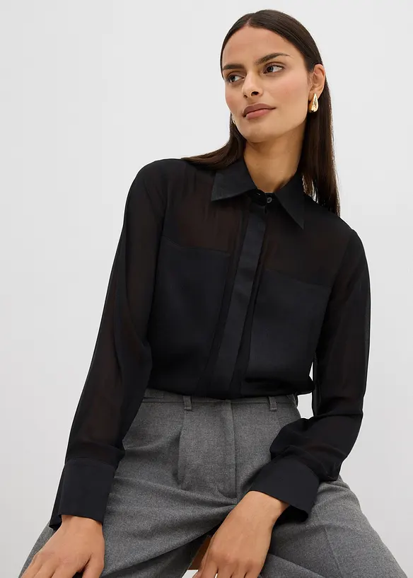Skjorte med innfelling i sateng, bonprix