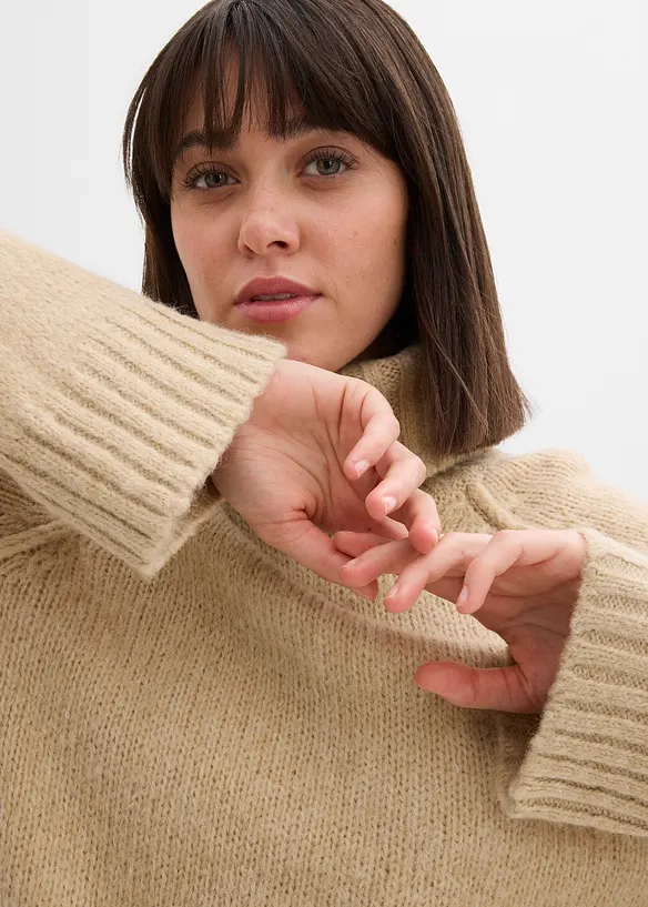 Oversized, grovstrikket genser, bonprix