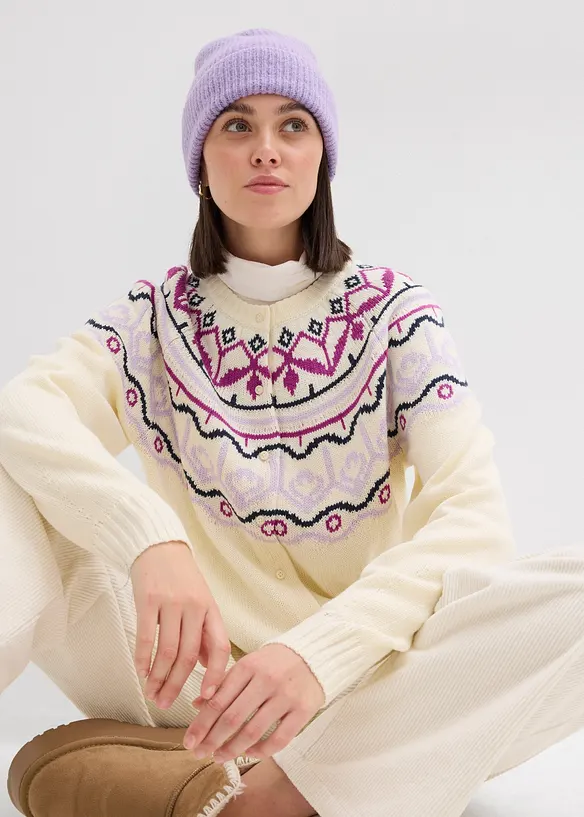 Oversized cardigan med koftemønster, bonprix