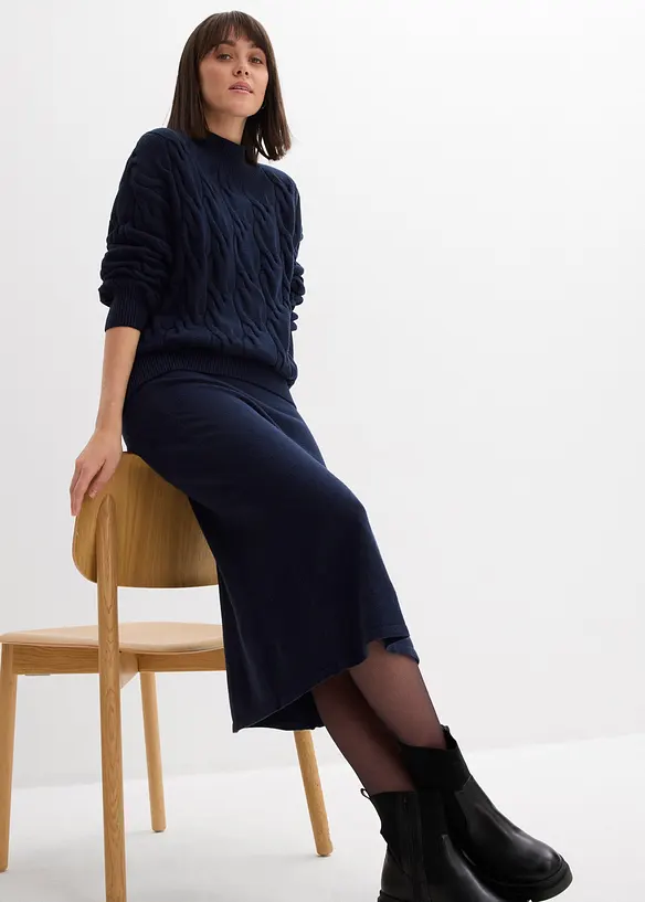 Strikket midiskjørt i myk viskosemiks, bonprix