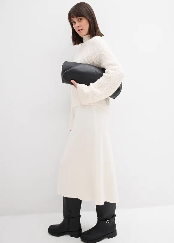 Strikket midiskj&oslash;rt i myk viskosemiks, bonprix