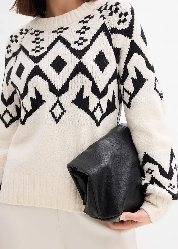 Oversized genser med moderne koftemønster, bonprix