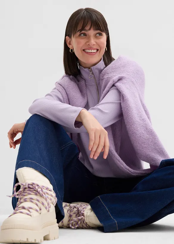 Ribbestrikket topp i myk viskosemiks, bonprix