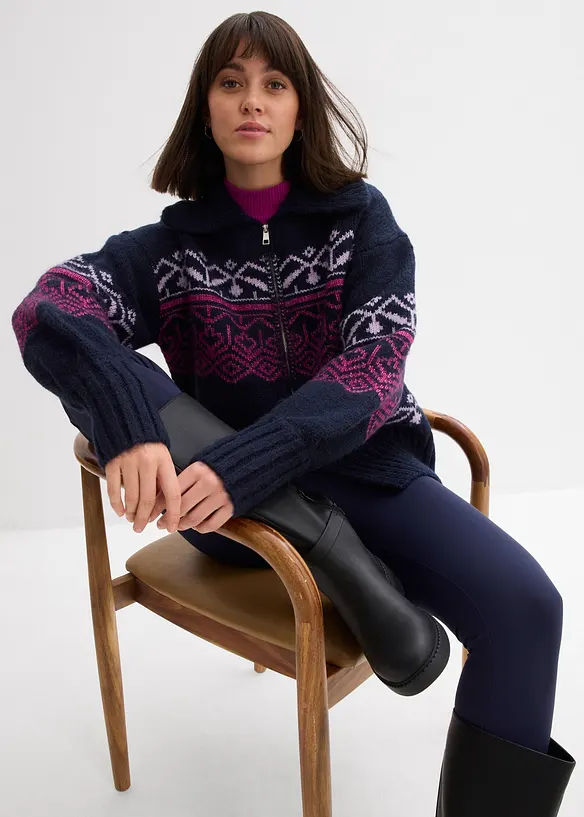 Oversized cardigan med moderne koftemønster, bonprix