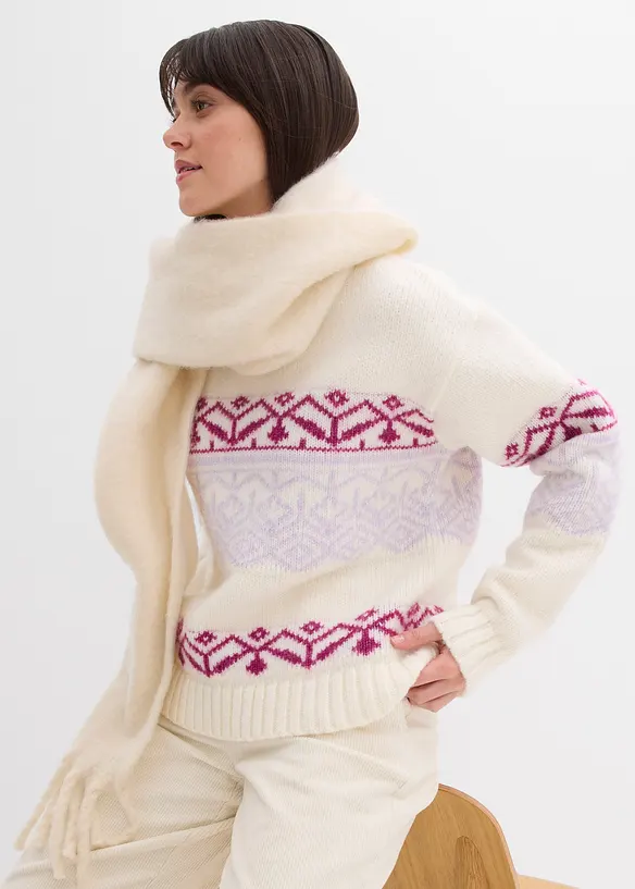 Oversized genser med moderne koftemønster, bonprix