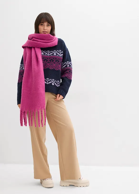 Oversized genser med moderne koftemønster, bonprix