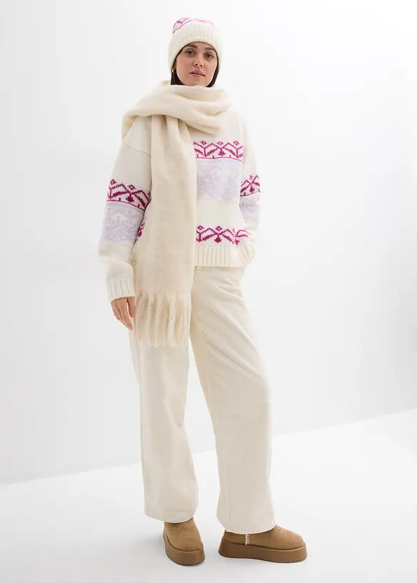 Oversized genser med moderne koftemønster, bonprix