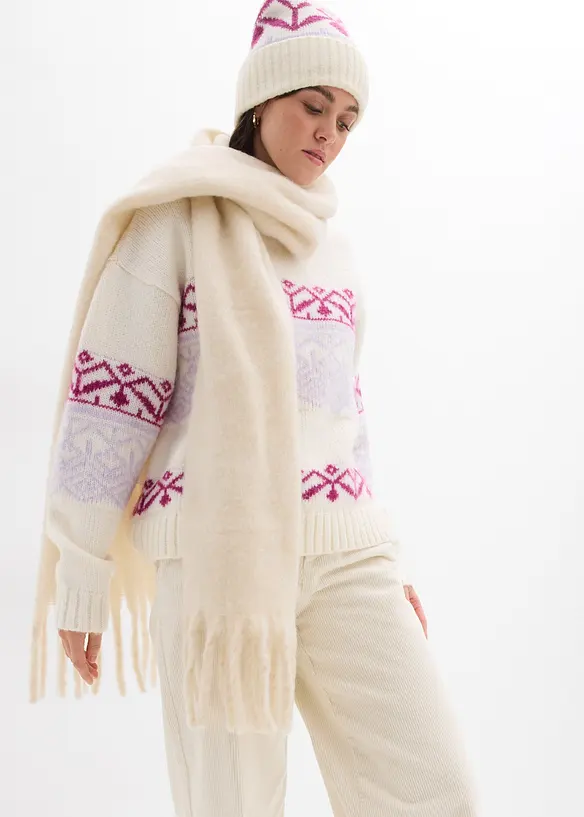 Oversized genser med moderne koftemønster, bonprix