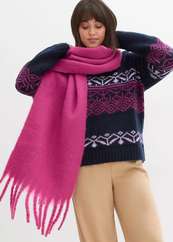 Oversized genser med moderne koftemønster, bonprix