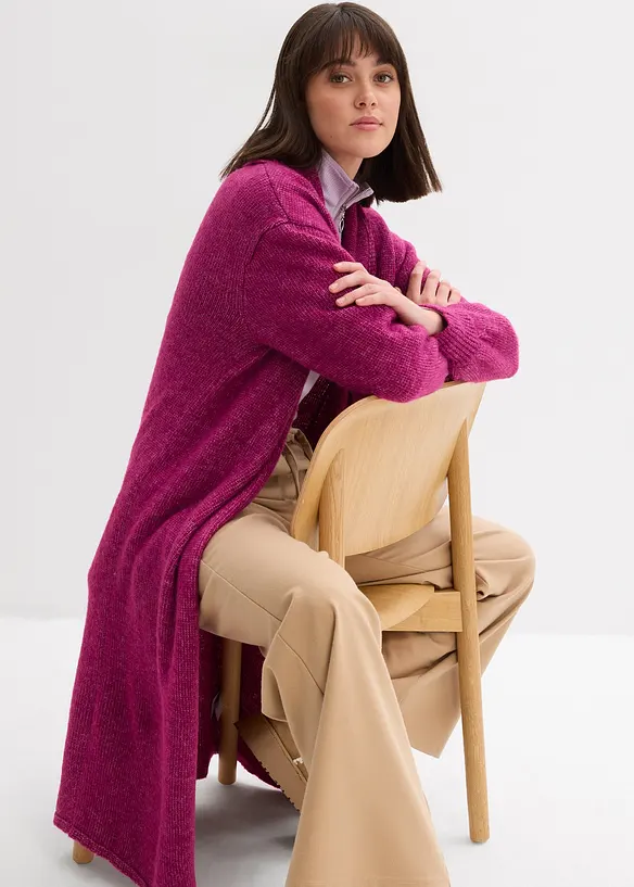 Lang coatigan i hårete garn, bonprix