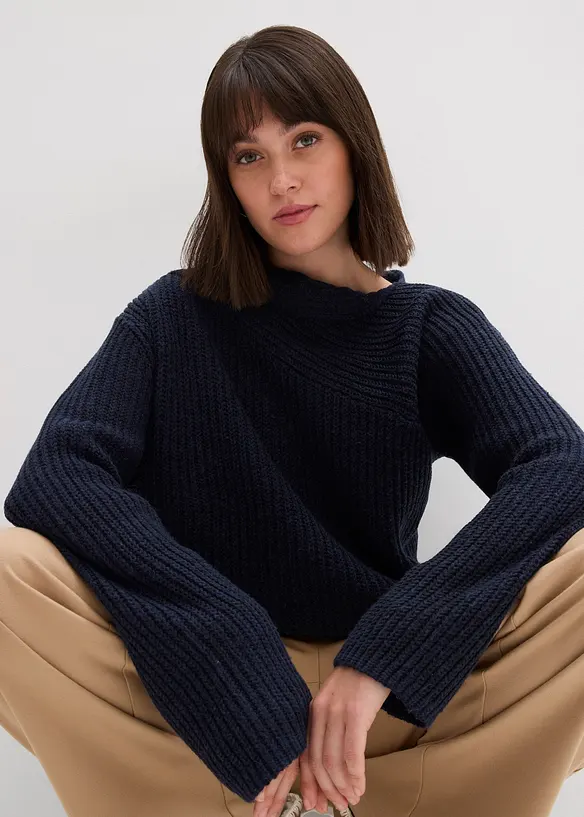 Oversized, ribbestrikket genser, bonprix