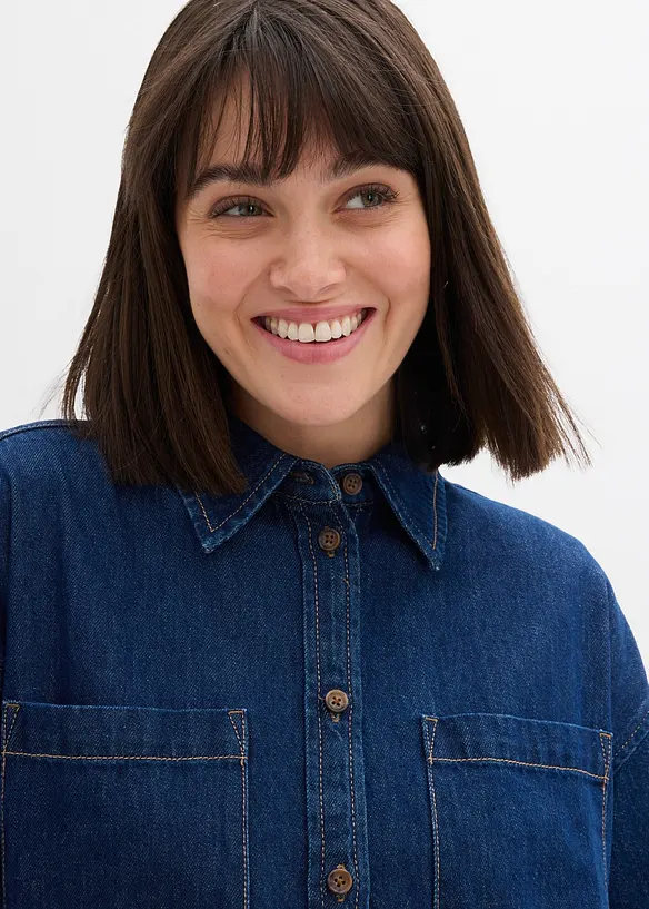 Denimskjorte i formstabilt materiale i 100% bomull, oversized, bonprix