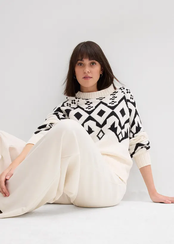 Oversized genser med moderne koftemønster, bonprix