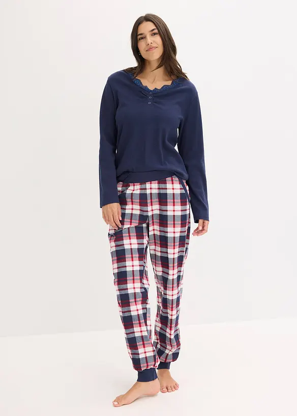 Pyjamas med ribbet topp og knappestolpe, bonprix