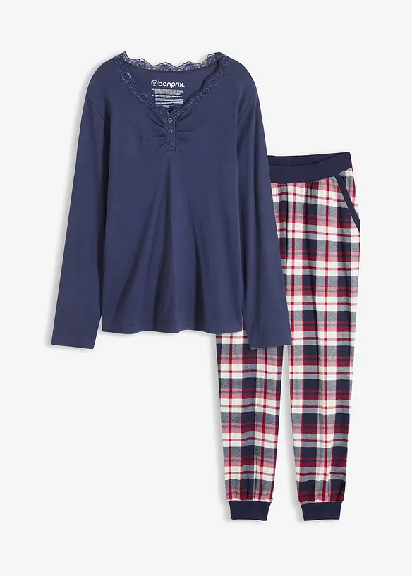 Pyjamas med ribbet topp og knappestolpe, bonprix