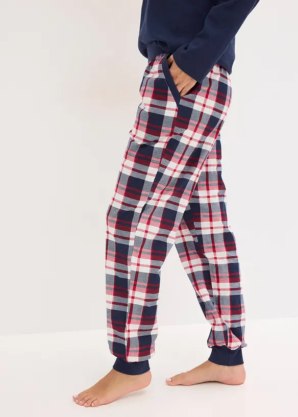 Pyjamas med ribbet topp og knappestolpe, bonprix