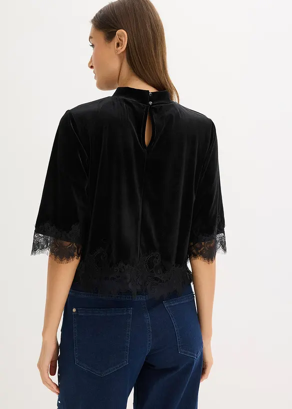 Fløyelstopp med blonder, bonprix