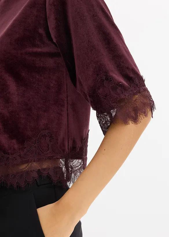 Fløyelstopp med blonder, bonprix