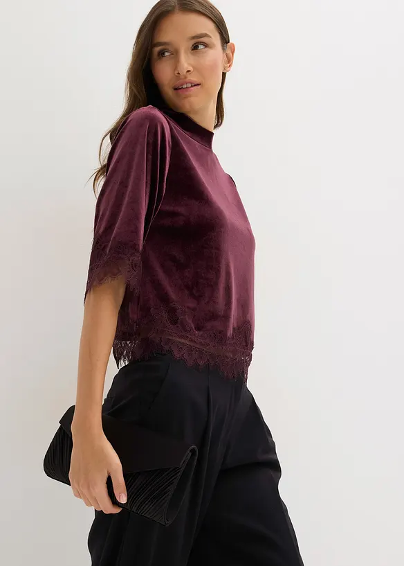 Fløyelstopp med blonder, bonprix