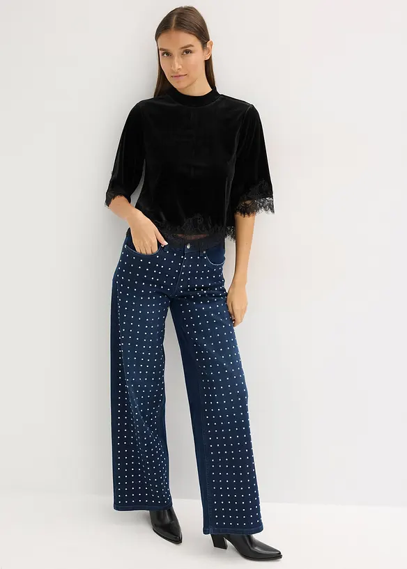 Fløyelstopp med blonder, bonprix