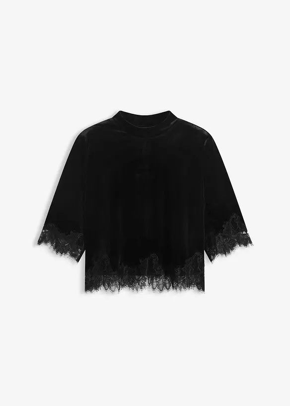 Fløyelstopp med blonder, bonprix