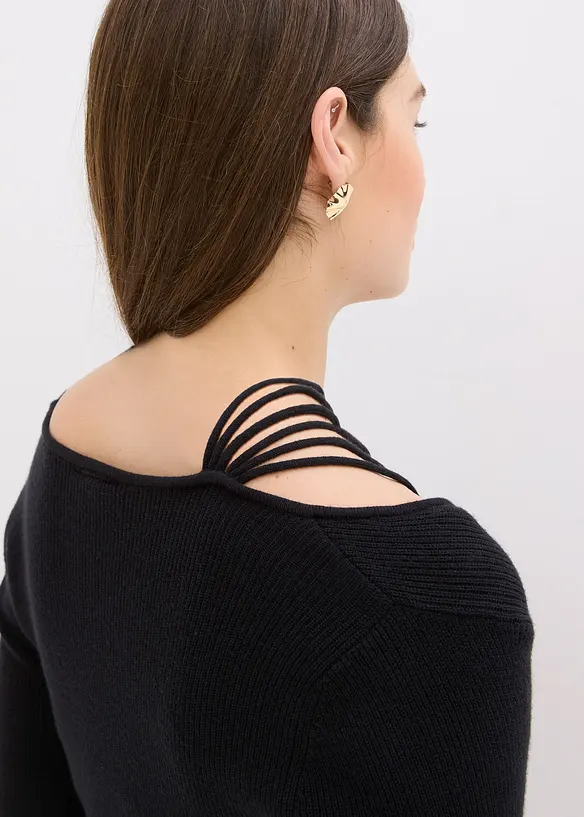 Finstrikket genser med dyp utringning, bonprix