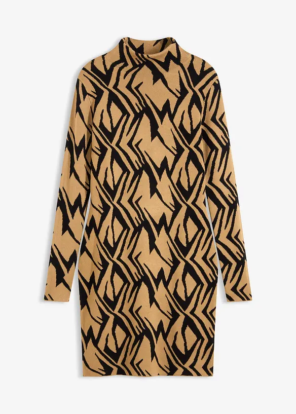 Strikkekjole i figurnær modell med ståkrage, bonprix