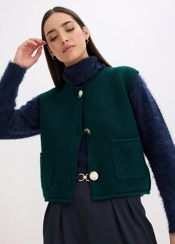 Strikket vest med dekorative knapper, bonprix
