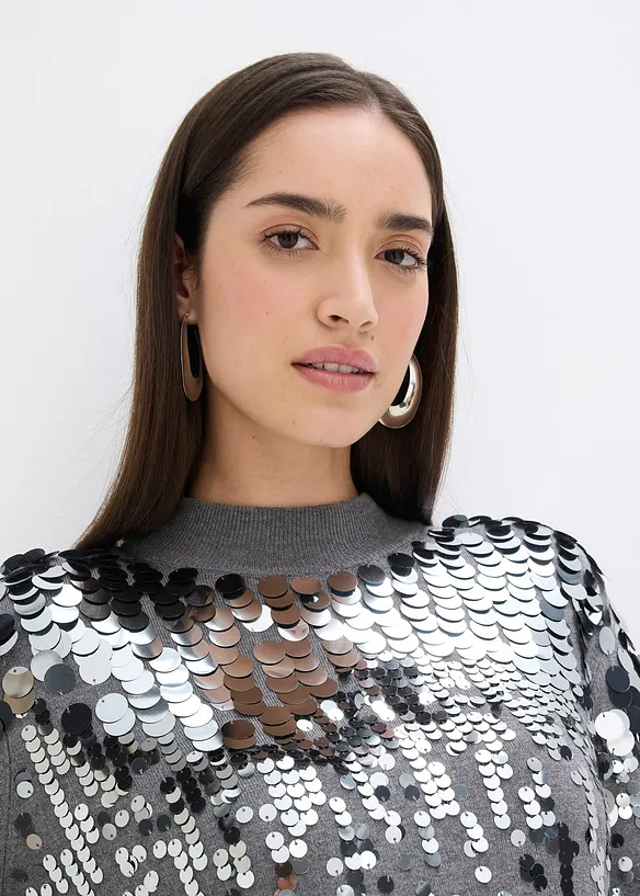 Strikket kjole med paljetter, bonprix