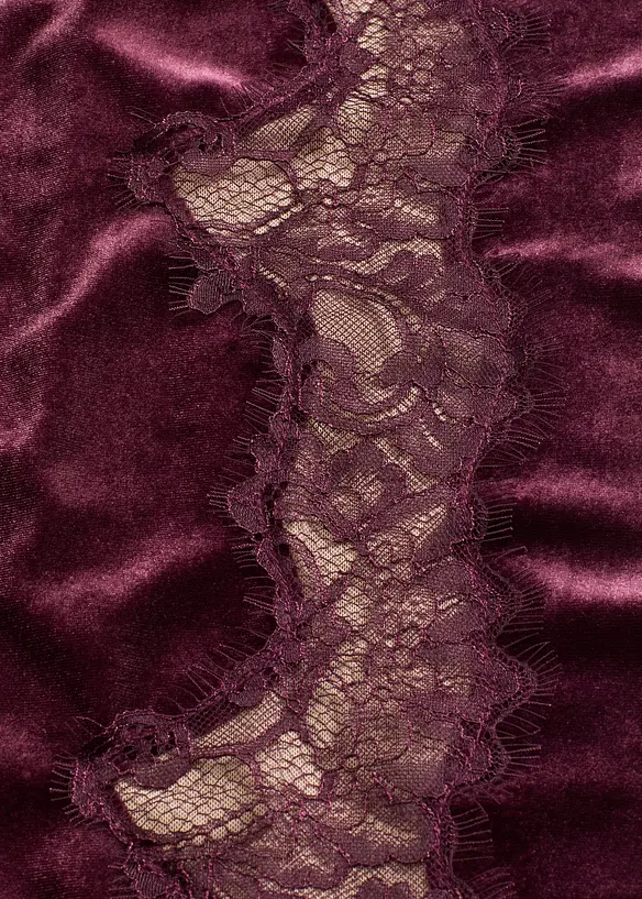 Vid bukse i myk fløyel med blondeinnfelling, bonprix