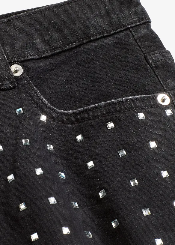 Straight-jeans Mid Waist med strass, Loose Fit, bonprix