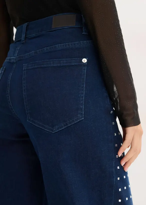 Straight-jeans Mid Waist med strass, Loose Fit, bonprix