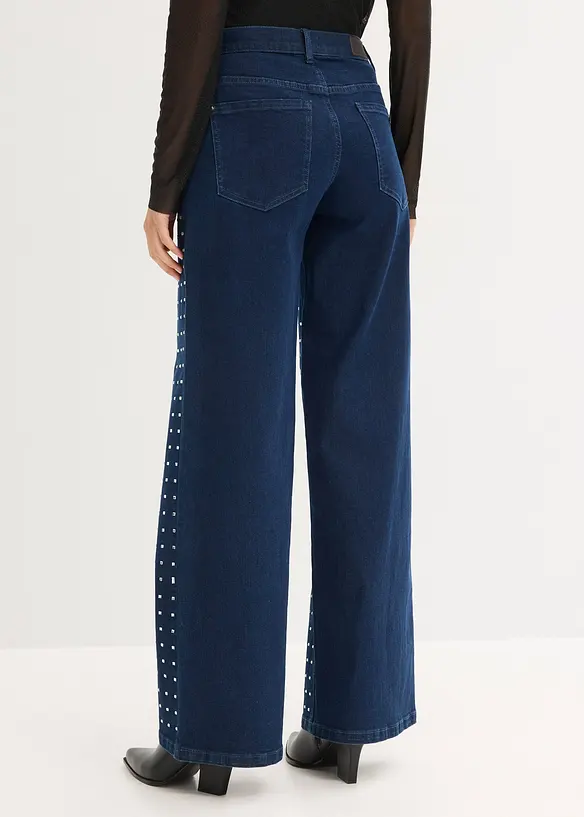 Straight-jeans Mid Waist med strass, Loose Fit, bonprix