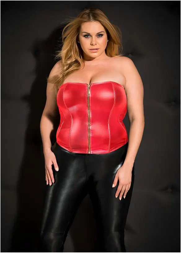 Korsett + stringtruse i imitert skinn (2-delt sett), bonprix