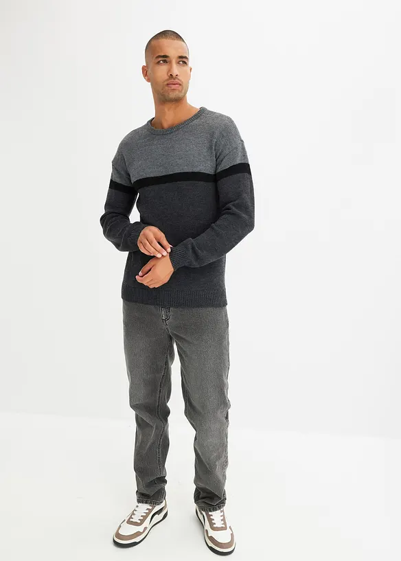 Lettstelt genser med rund hals i colourblocking-stil, bonprix