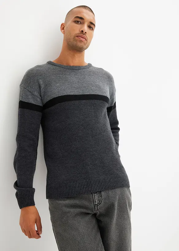Lettstelt genser med rund hals i colourblocking-stil, bonprix