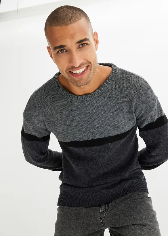 Lettstelt genser med rund hals i colourblocking-stil, bonprix