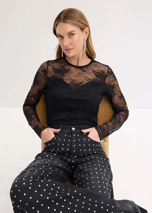 Langermet topp i fint blondemateriale, bonprix