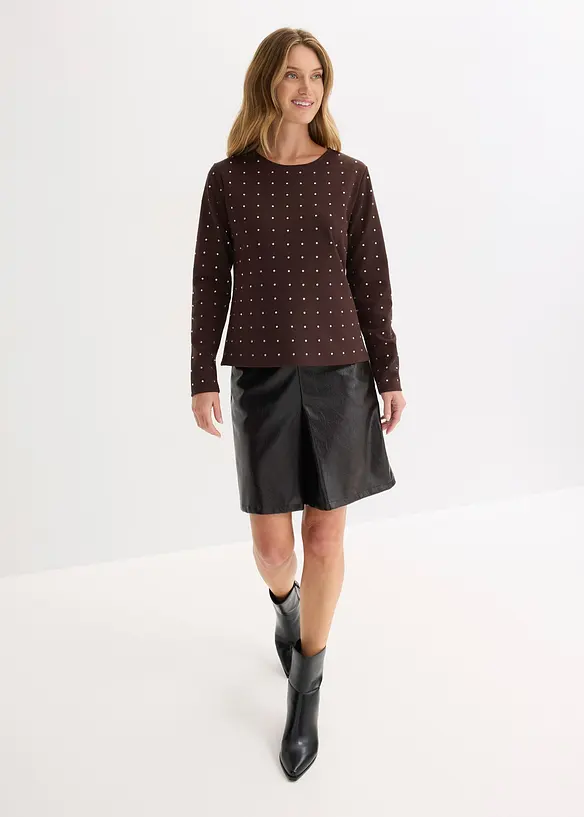 Langermet topp med strass-applikasjon, bonprix