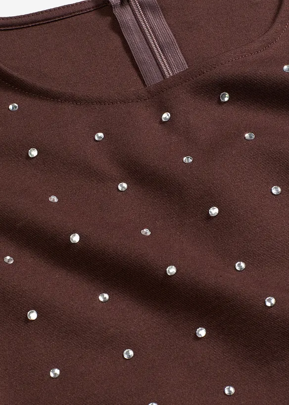 Langermet topp med strass-applikasjon, bonprix