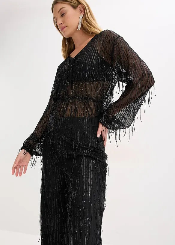 Paljettbukse med frynser, bonprix