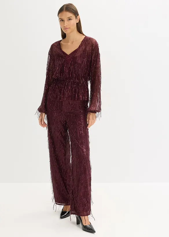 Paljettbluse med frynser, bonprix