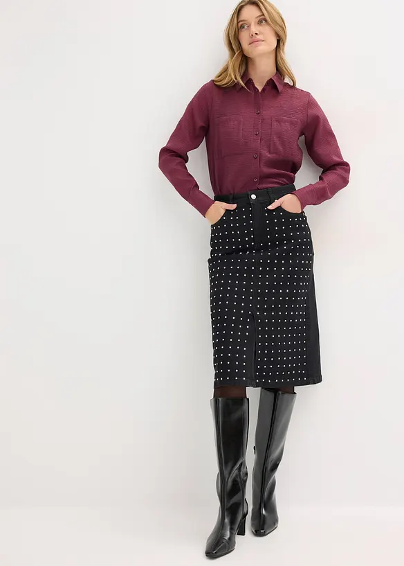 Denimskjørt med strass, bonprix